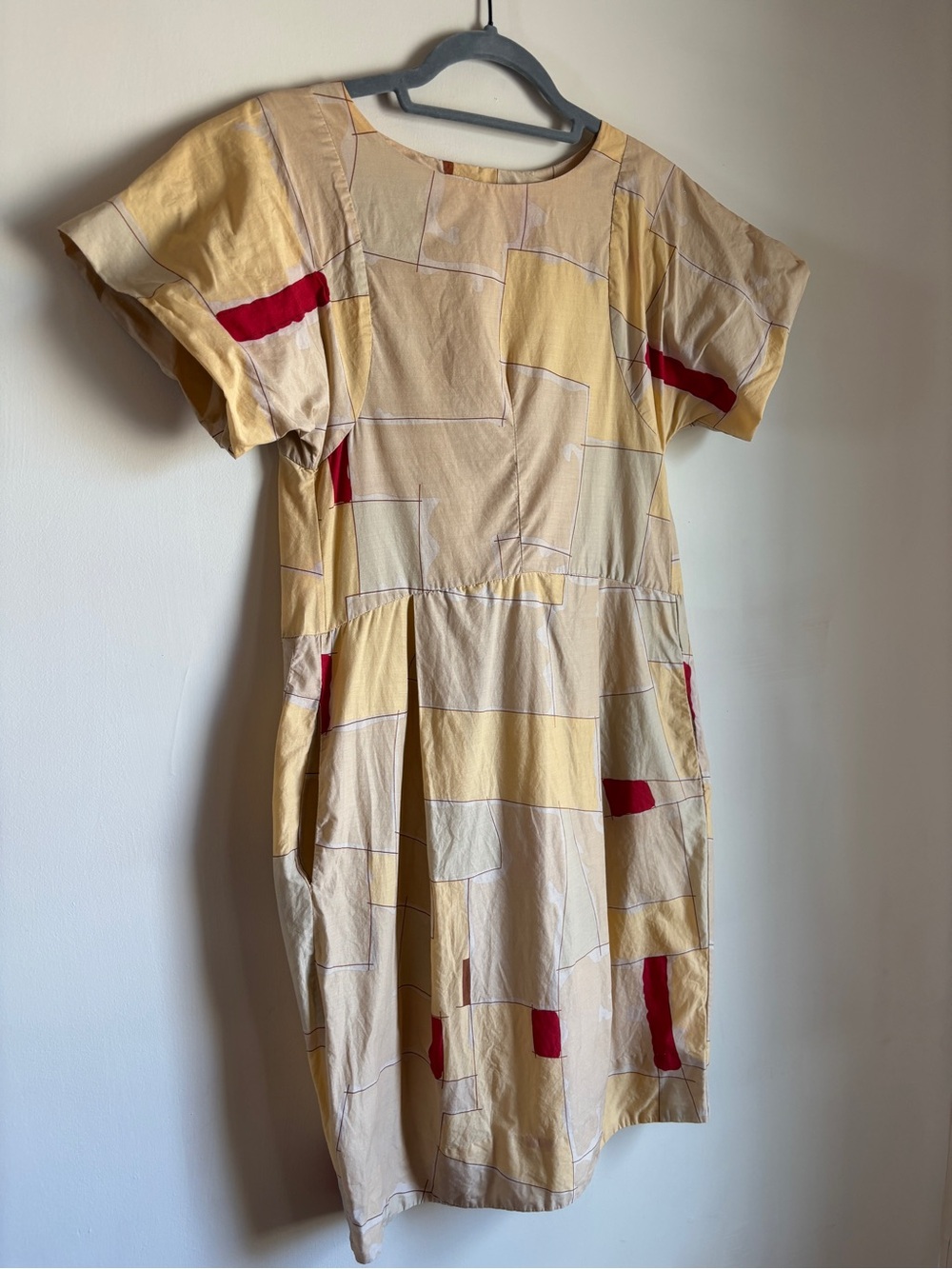 Marni Abstract Block-Print Midi Dress in Yellow with Red Accents size 38 - Picture 2 of 8